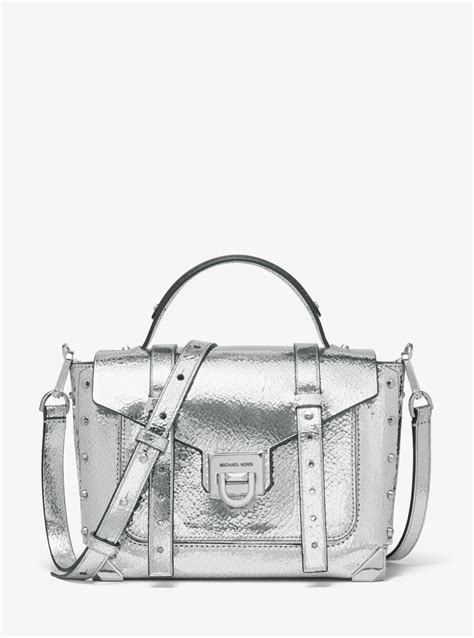 michael kors satchel shoulder bag|Michael Kors manhattan silver bag.